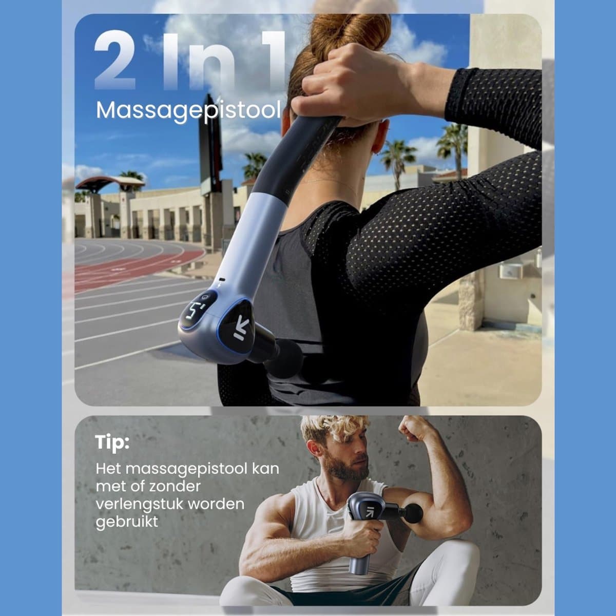 Massage Gun Professioneel Met Verlengarm - Massage Pistool - Sport en Relax Massage Apparaat - 4 Massagekoppen - Krachtig en Draadloos - Grijs thumbnail 6