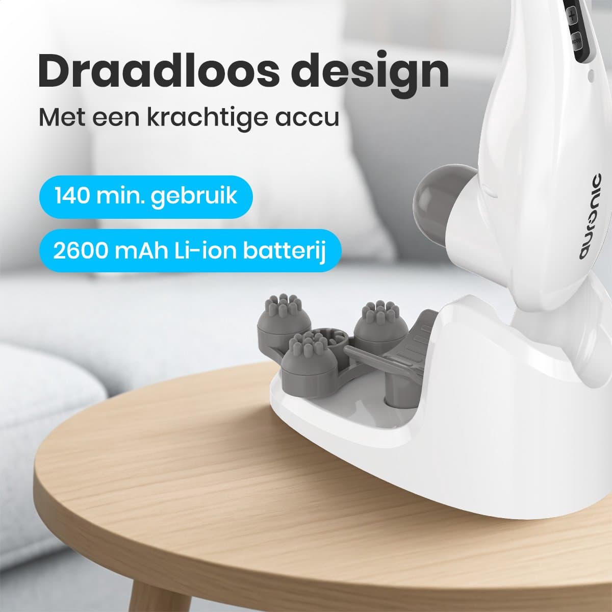 Auronic Massage Apparaat Draadloos - Rug en Nekmassage apparaat - 5 Opzetstukken - Wit/Grijs thumbnail 5