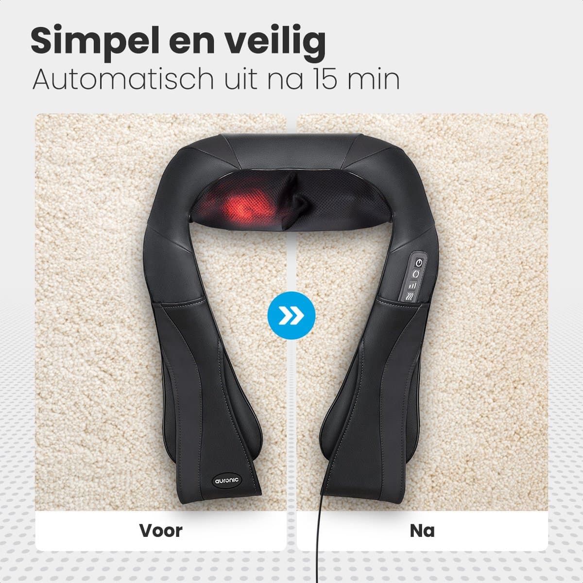Auronic Shiatsu Massagekussen - Elektrisch Nekmassage Apparaat - Infrarood Warmtefunctie - Nek en Schouder Massage apparaat - Massage Apparaten - Zwart thumbnail 7