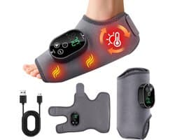 Voetmassager - Voetmassageapparaat met warmte en vibratie - Draadloos oplaadbaar compressieverband - Instelbare temperatuur en intensiteit - Voetmassageapparaat voor pijn en bloedsomloop - Grijs