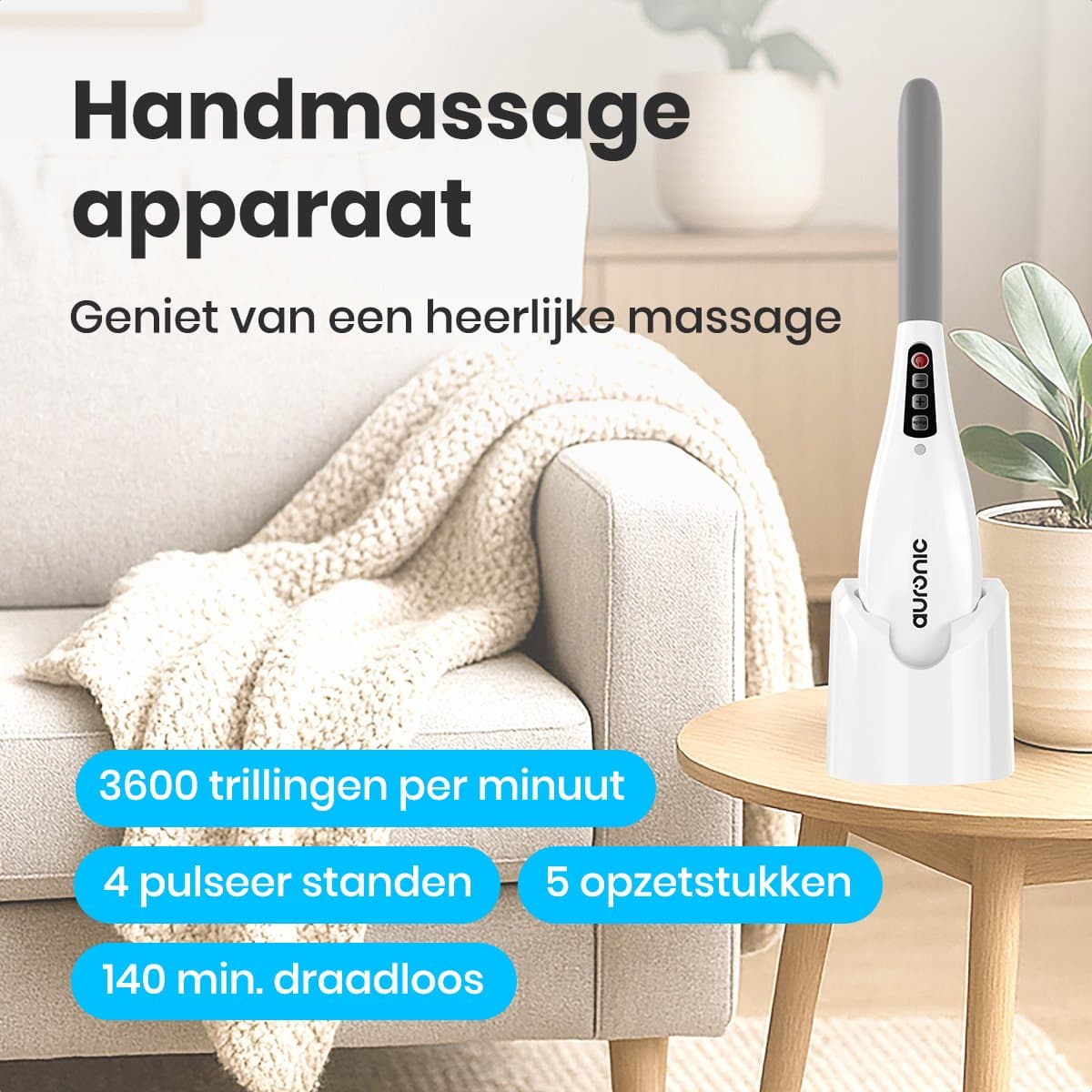 Auronic Massage Apparaat Draadloos - Rug en Nekmassage apparaat - 5 Opzetstukken - Wit/Grijs thumbnail 2