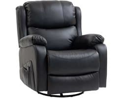 Elektrische Massagestoel - Massagefauteuil met Verwarming en 360°-Draaifunctie - 8 Vibratiekoppen - Kantelbaar tot 145° - tot 135 kg - met Afstandsbediening - Relaxfauteuil - Relaxstoel - TV stoel - Zwart