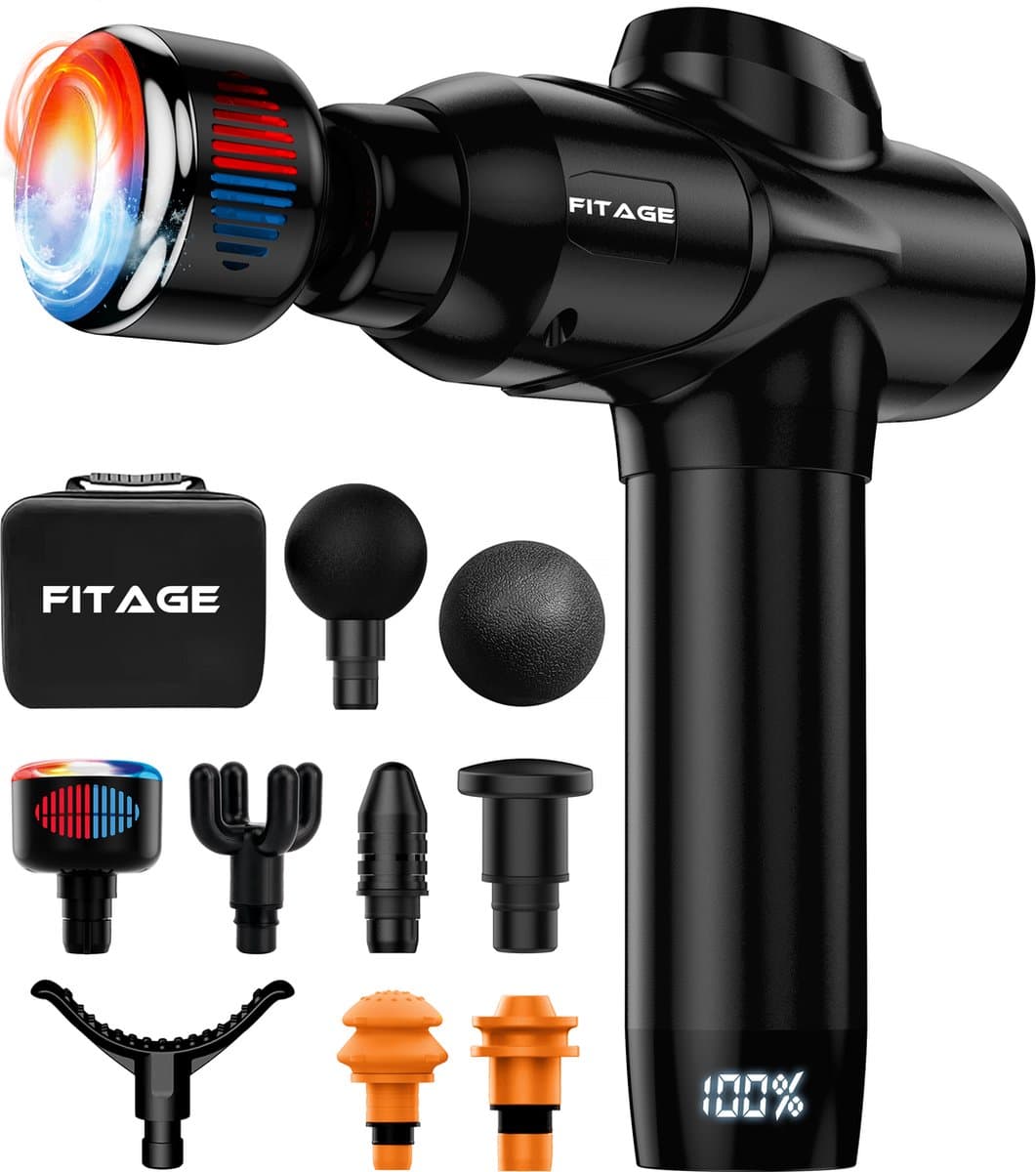 FITAGE Infrarood Massage Gun Professioneel - Warm & Koud Massage Apparaat - Massageapparaat Massagegun - Massage Pistool - Zwart - afbeelding 1