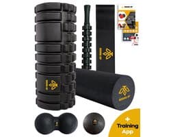Rising Up Foamroller Pro Set 6 delig – Grid & Gladde Foamroller, Peanut Roller, Massagebal, Kuitroller, Weerstandsband + Rugzak & Gratis Trainingsapp + E-books - afbeelding 1