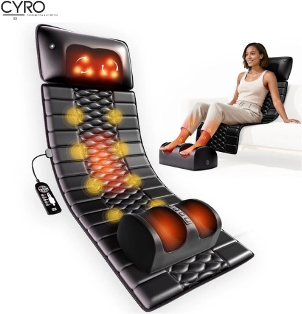 CYRO - Massagemat - Massagematras - Massage Matras met Warmte - Hele Lichaam - Verlichting Weefselpijn - Stimulatiekussen - Zwart - afbeelding 1