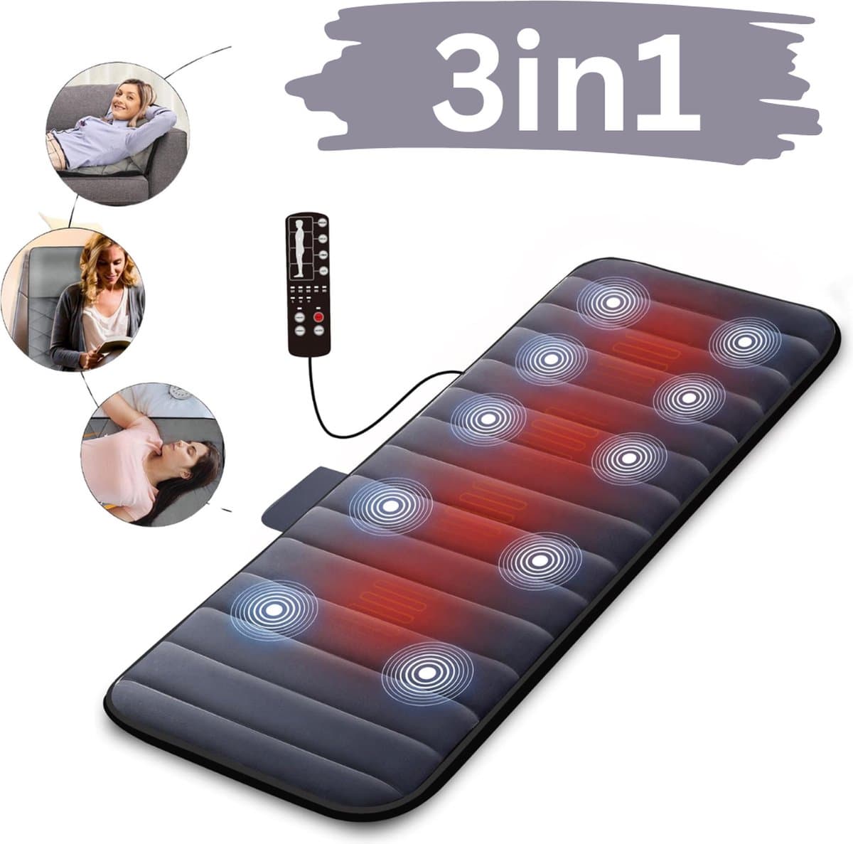 Massagematras - Massage matras met warmte - Massage matras - Massage mat - Volledig lichaam - Vibratie - afbeelding 1