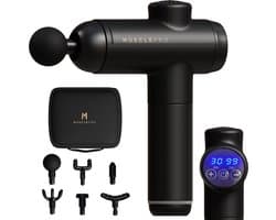 7.4V massage gun - inclusief koffer- professioneel massage apparaat - massage pistool - spier massage - sport massage - 6 mondstukken - 99 snelheden - zwart - krachtig en draadloos