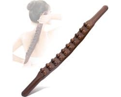RugMassage - Massage Apparaat - Rug/Nek/Schouder/Buik/Taille/Armen/Benen - Massage Stok Hout - Houten Massage Stok - Massage Stok Hout XL - 20 Massage Ballen - Gua Sha Massage Tool - 1 Stuk - Bruin Hout - Gua Sha Massage Stick