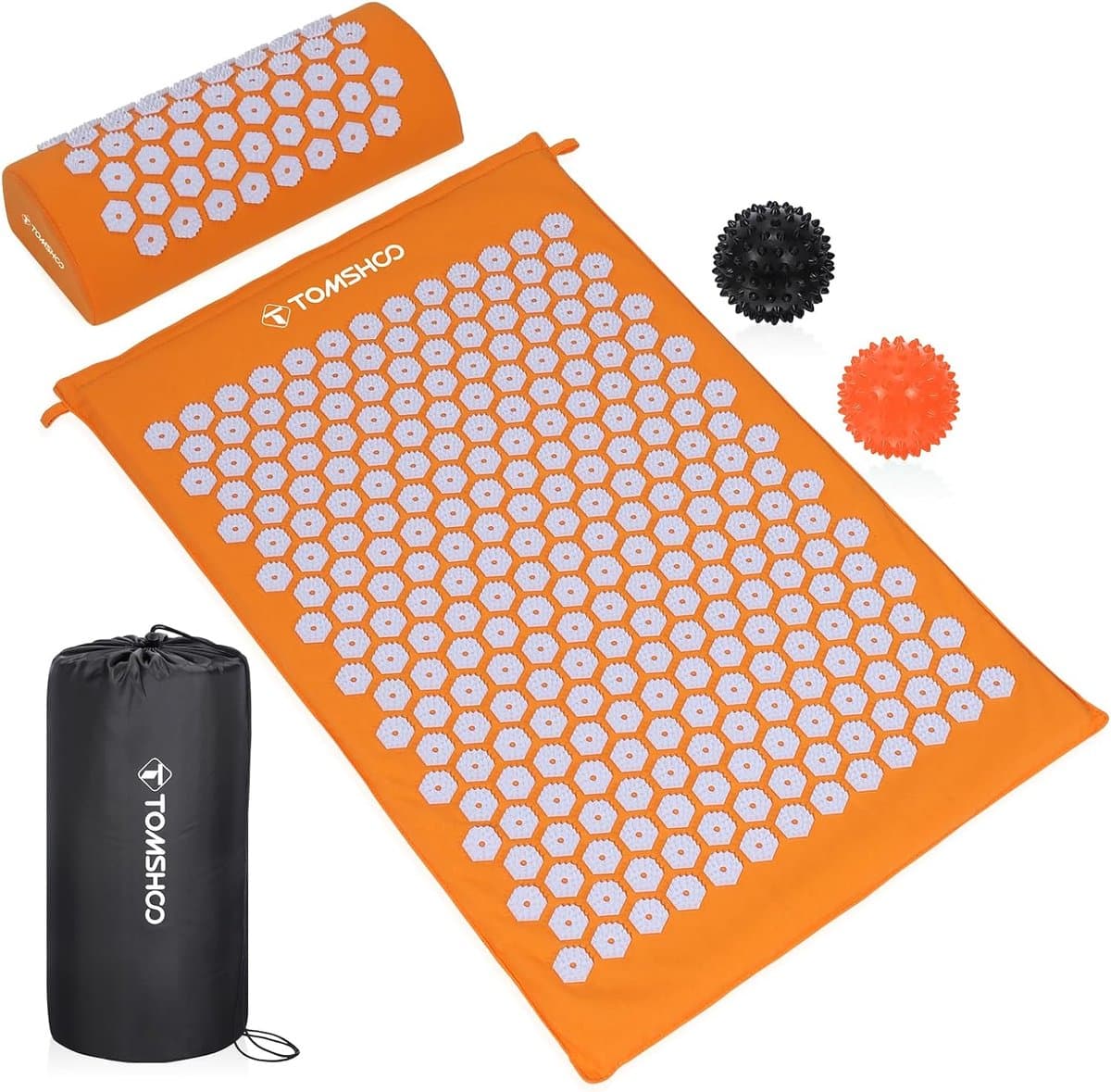 Acupressuurmattenset, Shiatsu-massagemat, acupunctuurmassagemat met hoofdkussen en 2 massageballen, tas, voor verlichting van rugpijn, hoofd-nekpijn, spanning verlichten - afbeelding 1