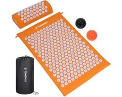 Acupressuurmattenset, Shiatsu-massagemat, acupunctuurmassagemat met hoofdkussen en 2 massageballen, tas, voor verlichting van rugpijn, hoofd-nekpijn, spanning verlichten