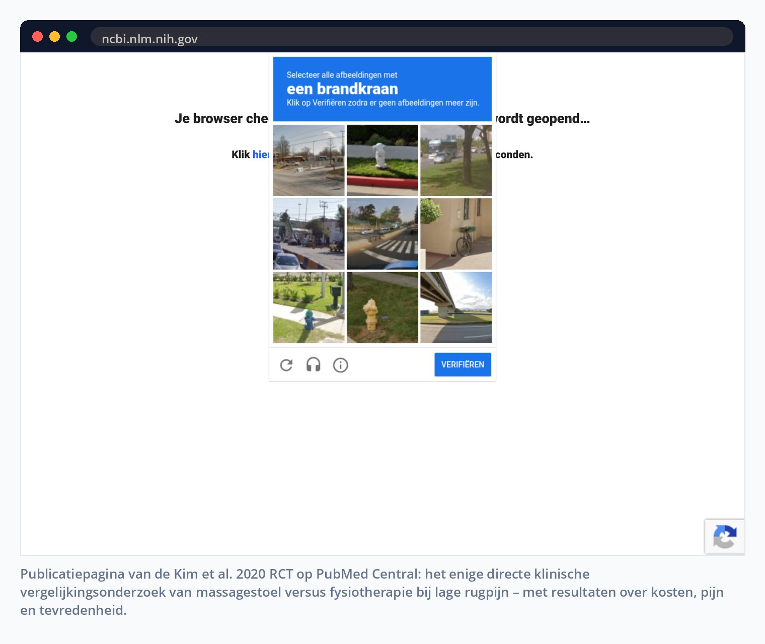 Publicatiepagina van de Kim et al. 2020 RCT op PubMed Central: het enige directe klinische vergelijkingsonderzoek van massagestoel versus fysiotherapie bij lage rugpijn – met resultaten over kosten, pijn en tevredenheid.