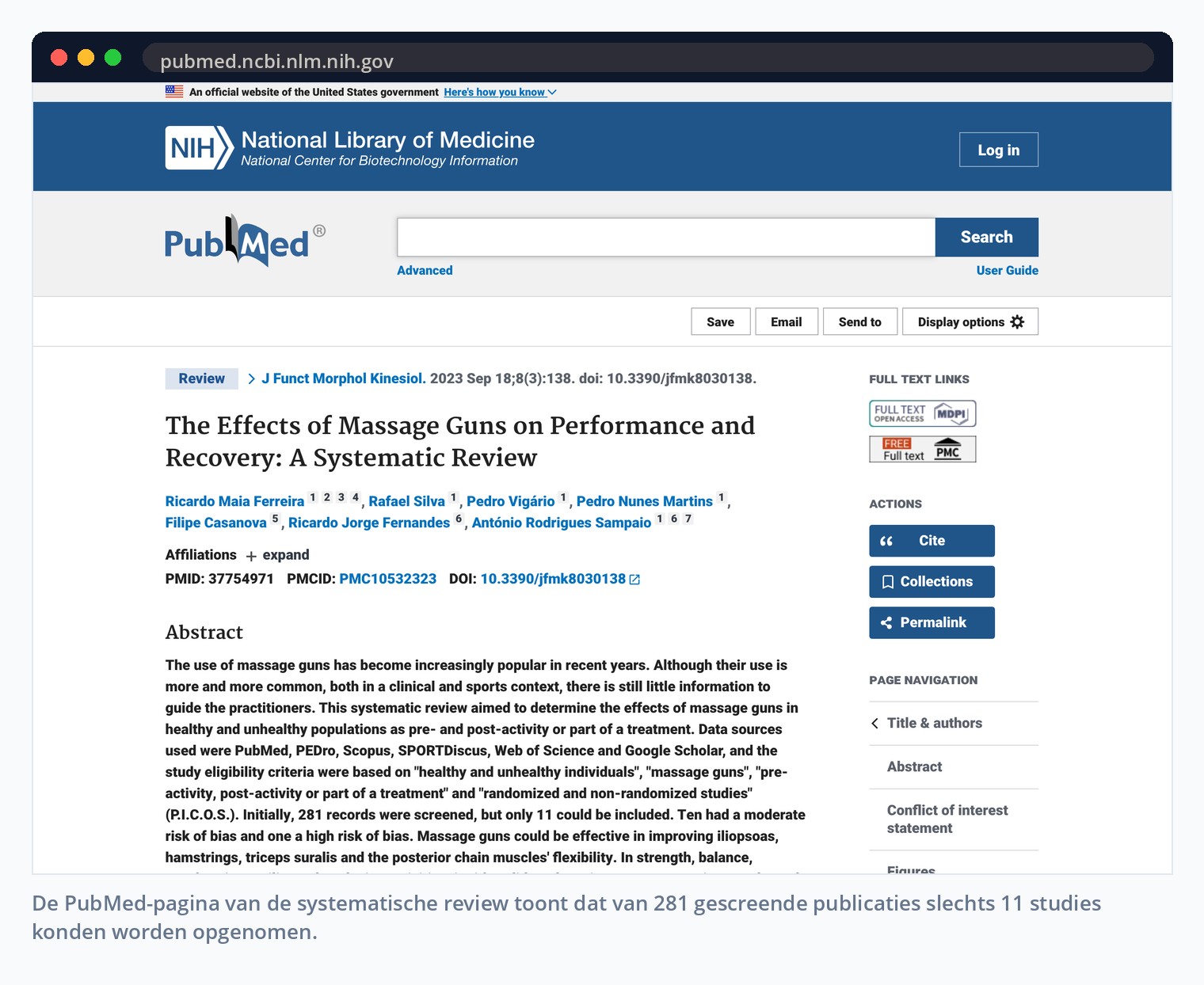 De PubMed-pagina van de systematische review toont dat van 281 gescreende publicaties slechts 11 studies konden worden opgenomen.